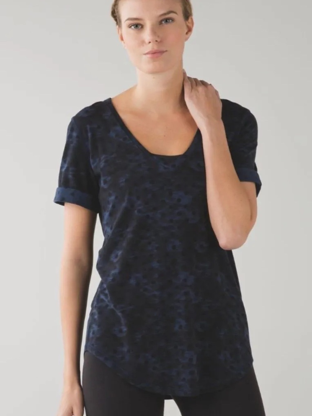 Lululemon Love Tee II - Windy Blooms Deep Navy Black Polka Dot Camo Sz XL